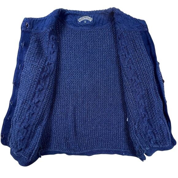 Vintage Blue Willi’s Denmark Cardigan S | Indigo Cotton 90s Fisherman Cable Knit - Picture 5 of 16